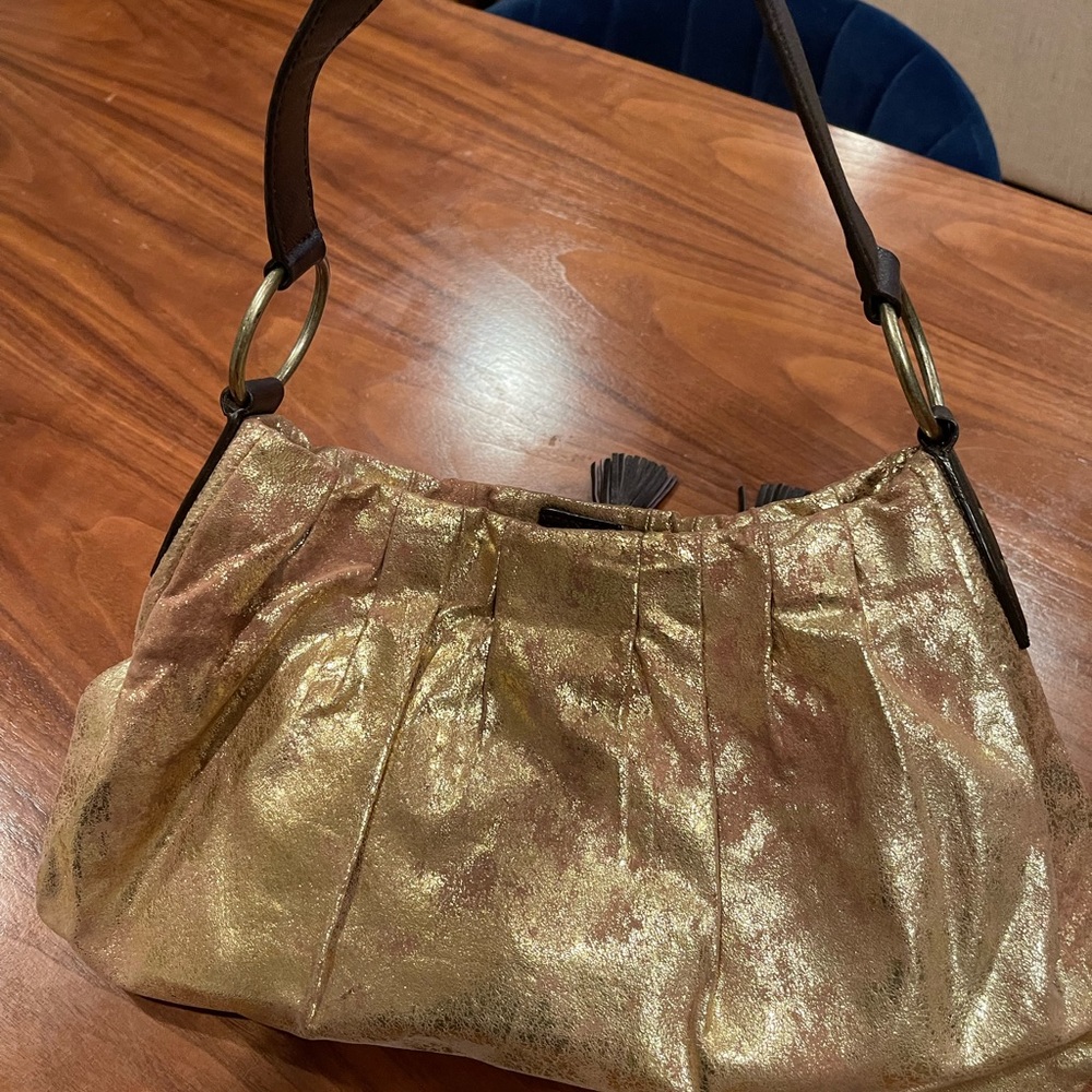 Vintage Gianni Bini Gold purse with brown leather trim